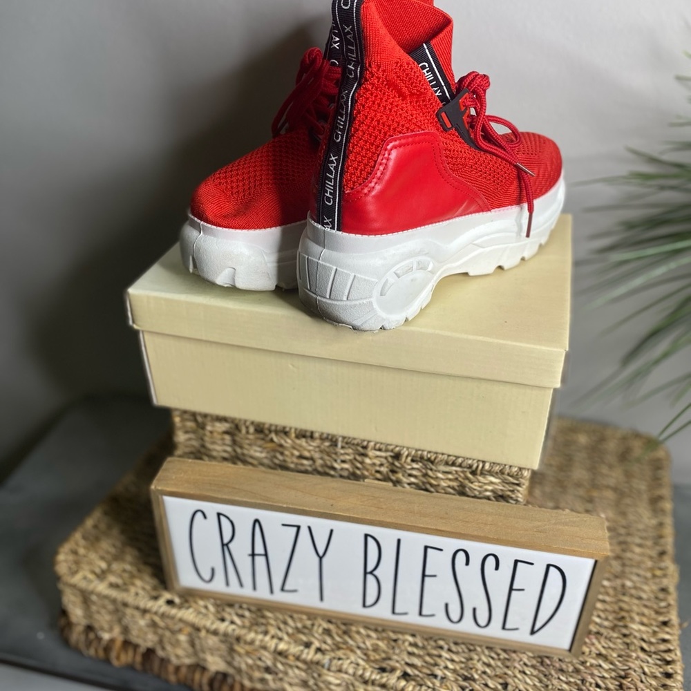 Womens Red retro platform sneakers